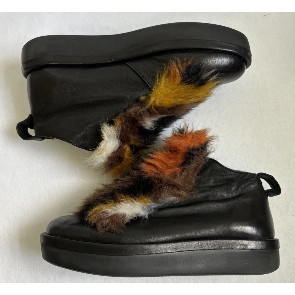 Andia Fora Black Leather Shearling Platform Sneakers Womens 39 Funky Whimsygoth